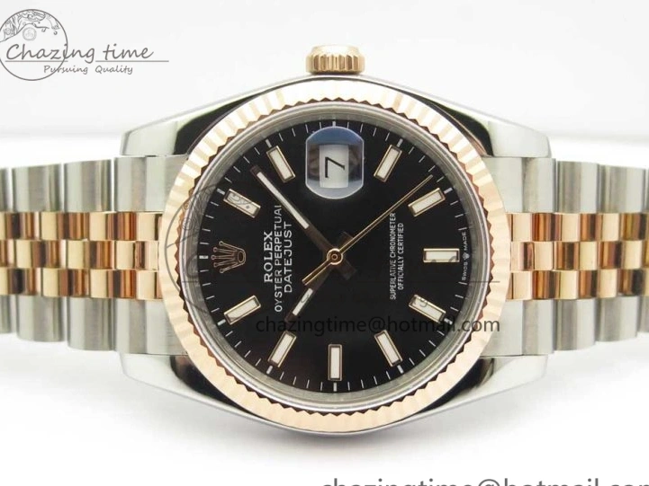 0506 EasyMatch DateJust 36mm 904 SS RG Wrapped 116231 GMF Black Dial on SS RG Wrapped Jubilee Bracelet A 3275